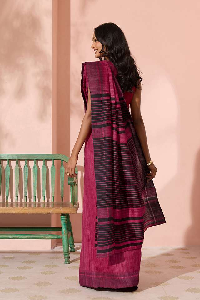 Dark Pink Woven Pure Tussar Silk Bhagalpur Saree thumbnail image number null
