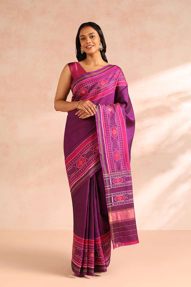 Purple Rajkot Pure Silk Ikat Patola Saree image number