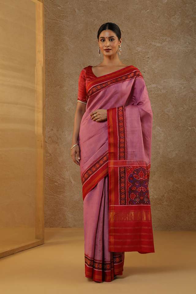 Pink Pure Silk Ikat Patola Rajkot Saree image number