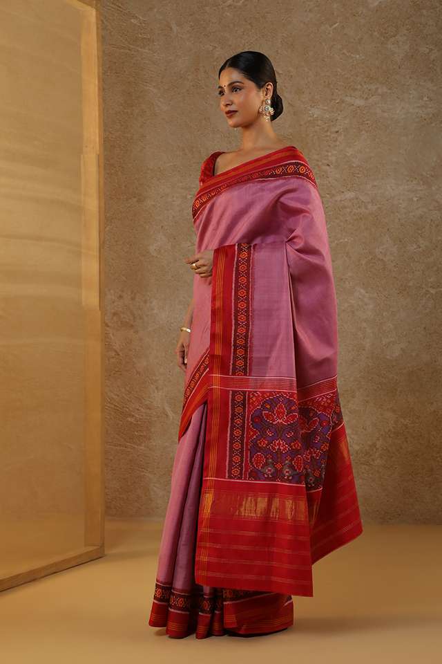 Pink Pure Silk Ikat Patola Rajkot Saree thumbnail image number null