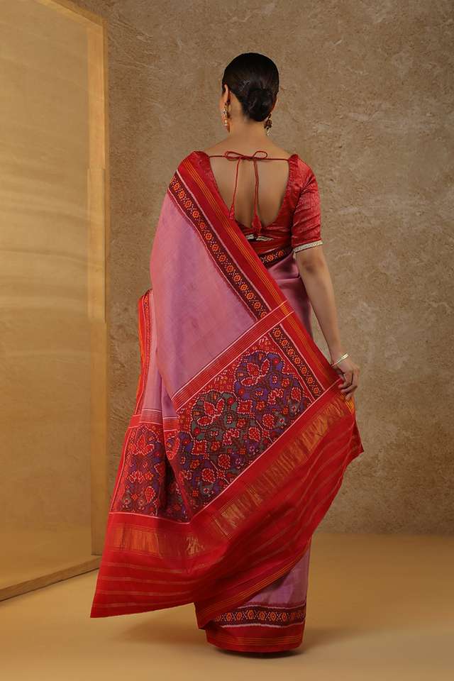 Pink Pure Silk Ikat Patola Rajkot Saree thumbnail image number null