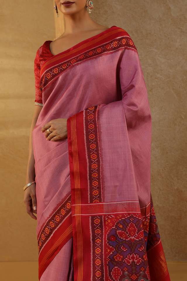 Pink Pure Silk Ikat Patola Rajkot Saree thumbnail image number null