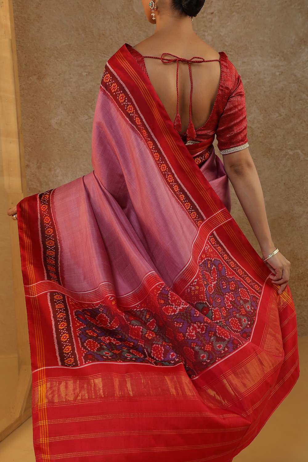 Pink Pure Silk Ikat Patola Rajkot Saree image number null