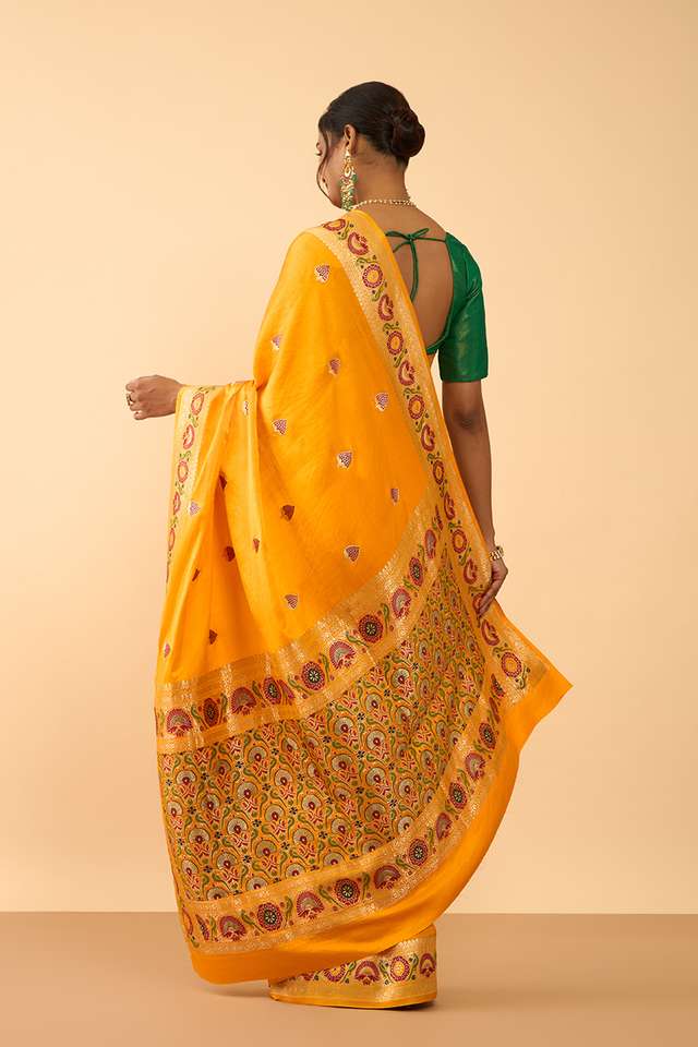 Yellow Pure Silk Kadwa Banarasi Saree thumbnail image number null