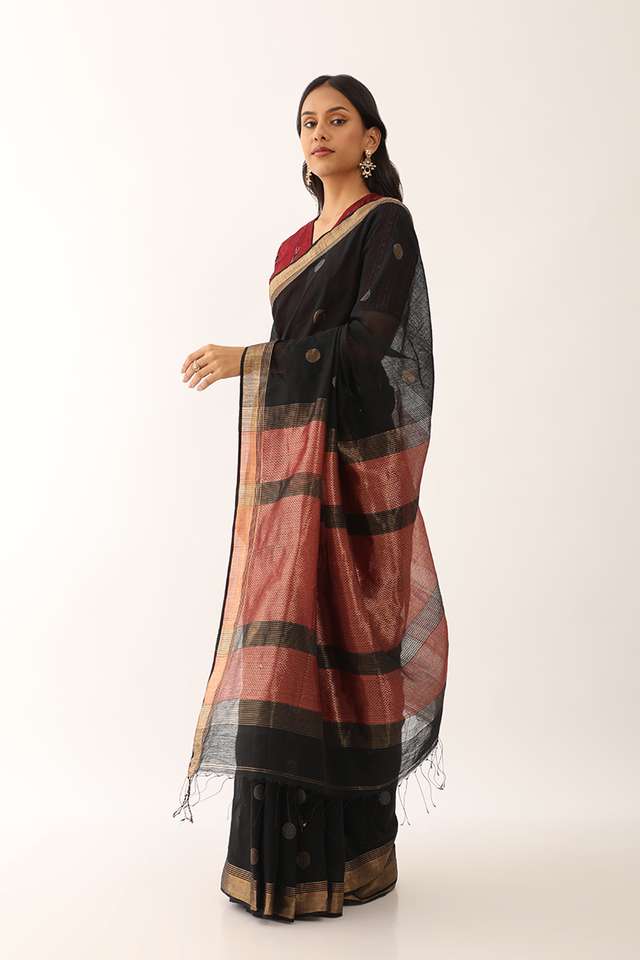 Black Pure Silk Cotton Bengali Jamdani Saree thumbnail image number null