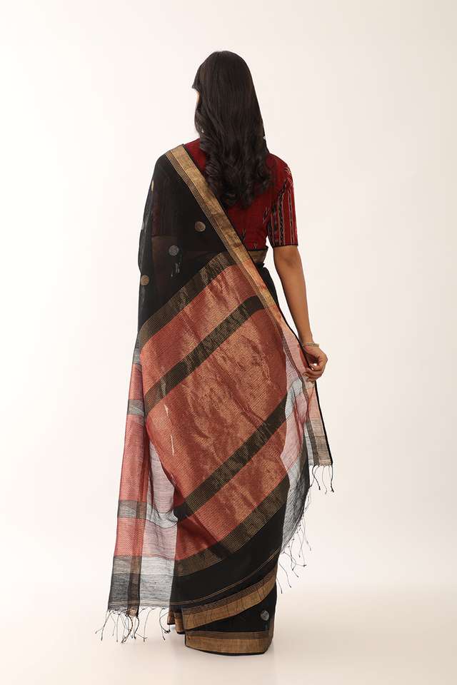 Black Pure Silk Cotton Bengali Jamdani Saree thumbnail image number null