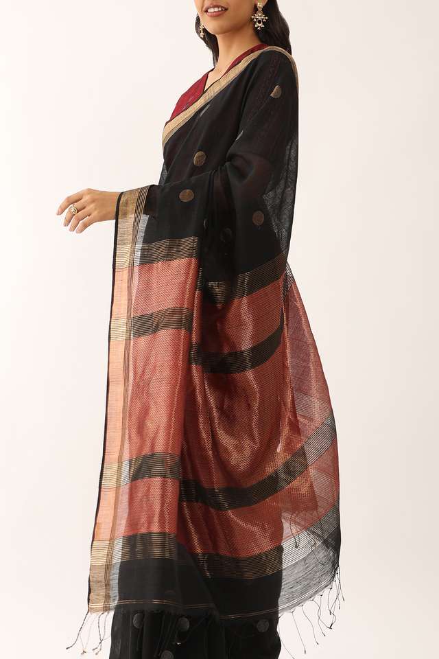 Black Pure Silk Cotton Bengali Jamdani Saree thumbnail image number null