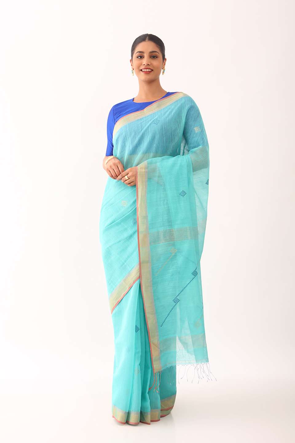 Light Green Bengali Pure Silk Cotton Jamdani Saree