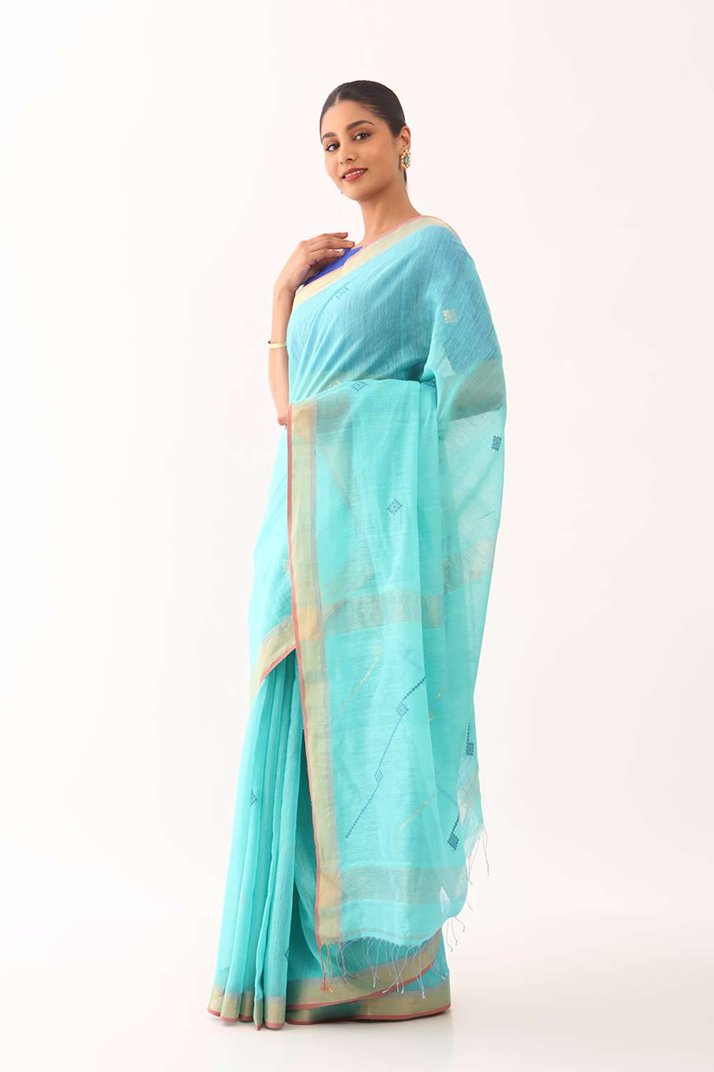 Light Green Bengali Pure Silk Cotton Jamdani Saree image number null