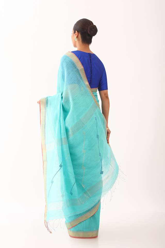 Light Green Bengali Pure Silk Cotton Jamdani Saree thumbnail image number null