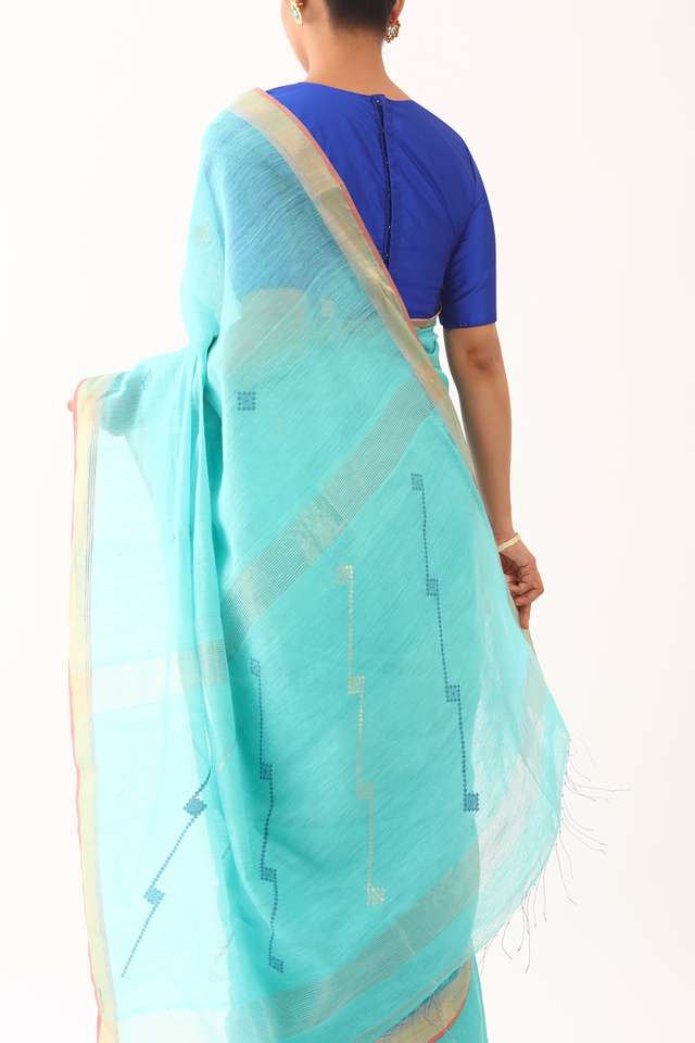 Light Green Bengali Pure Silk Cotton Jamdani Saree thumbnail image number null