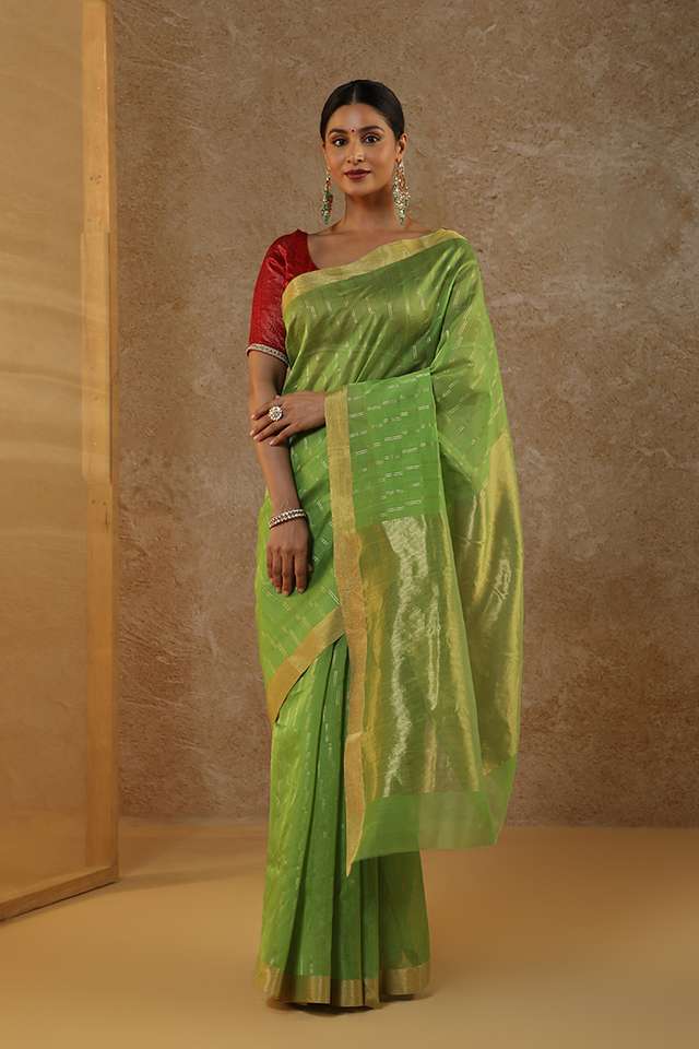 Green Woven Pure Silk Cotton Chanderi Saree image number