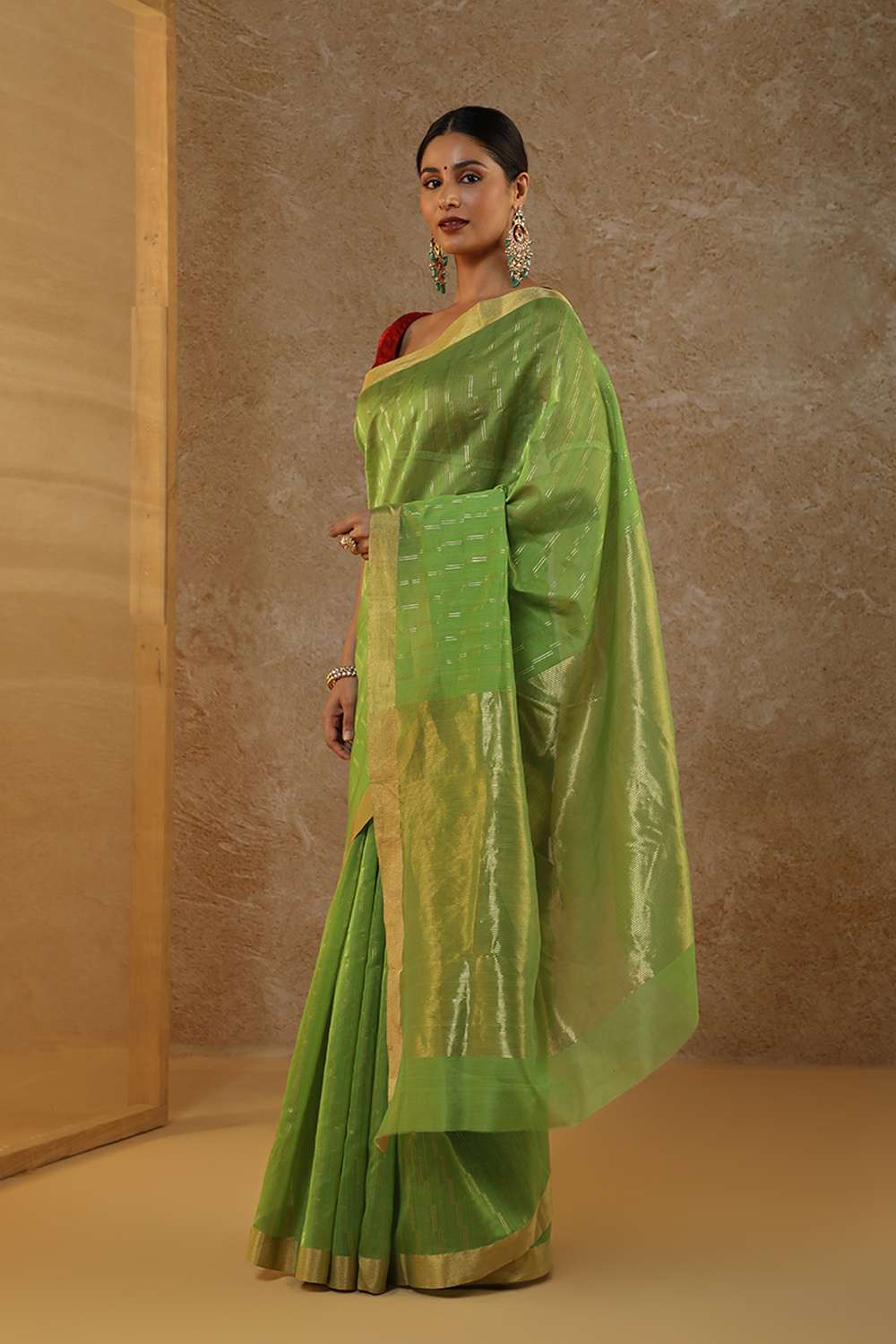 Green Woven Pure Silk Cotton Chanderi Saree image number null