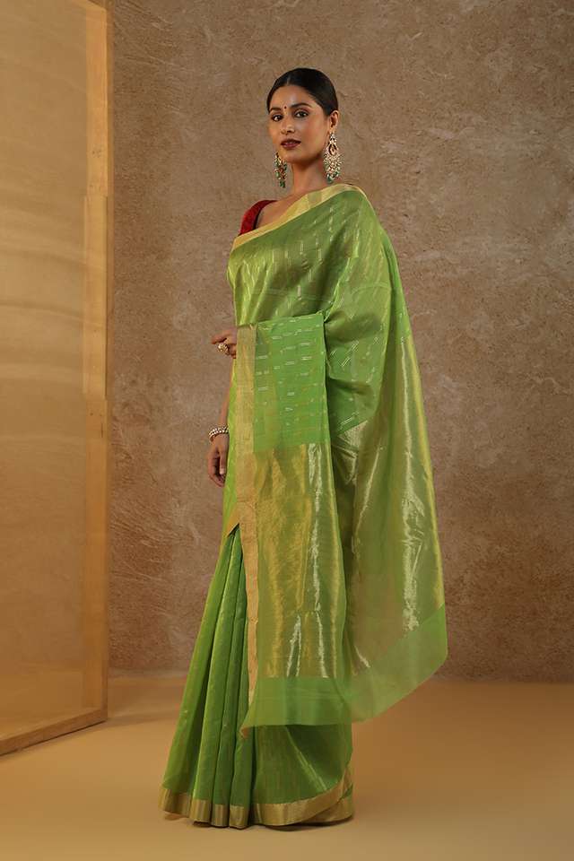 Green Woven Pure Silk Cotton Chanderi Saree thumbnail image number null