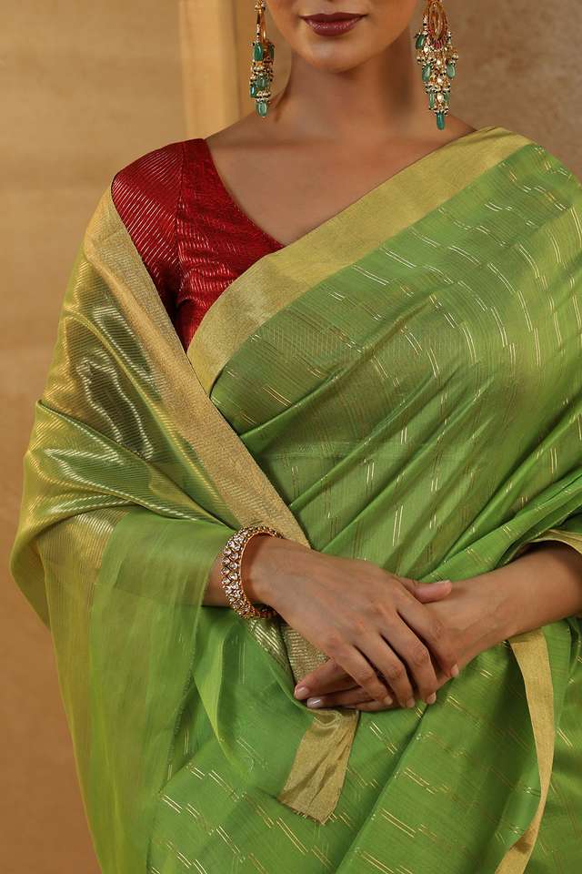 Green Woven Pure Silk Cotton Chanderi Saree thumbnail image number null