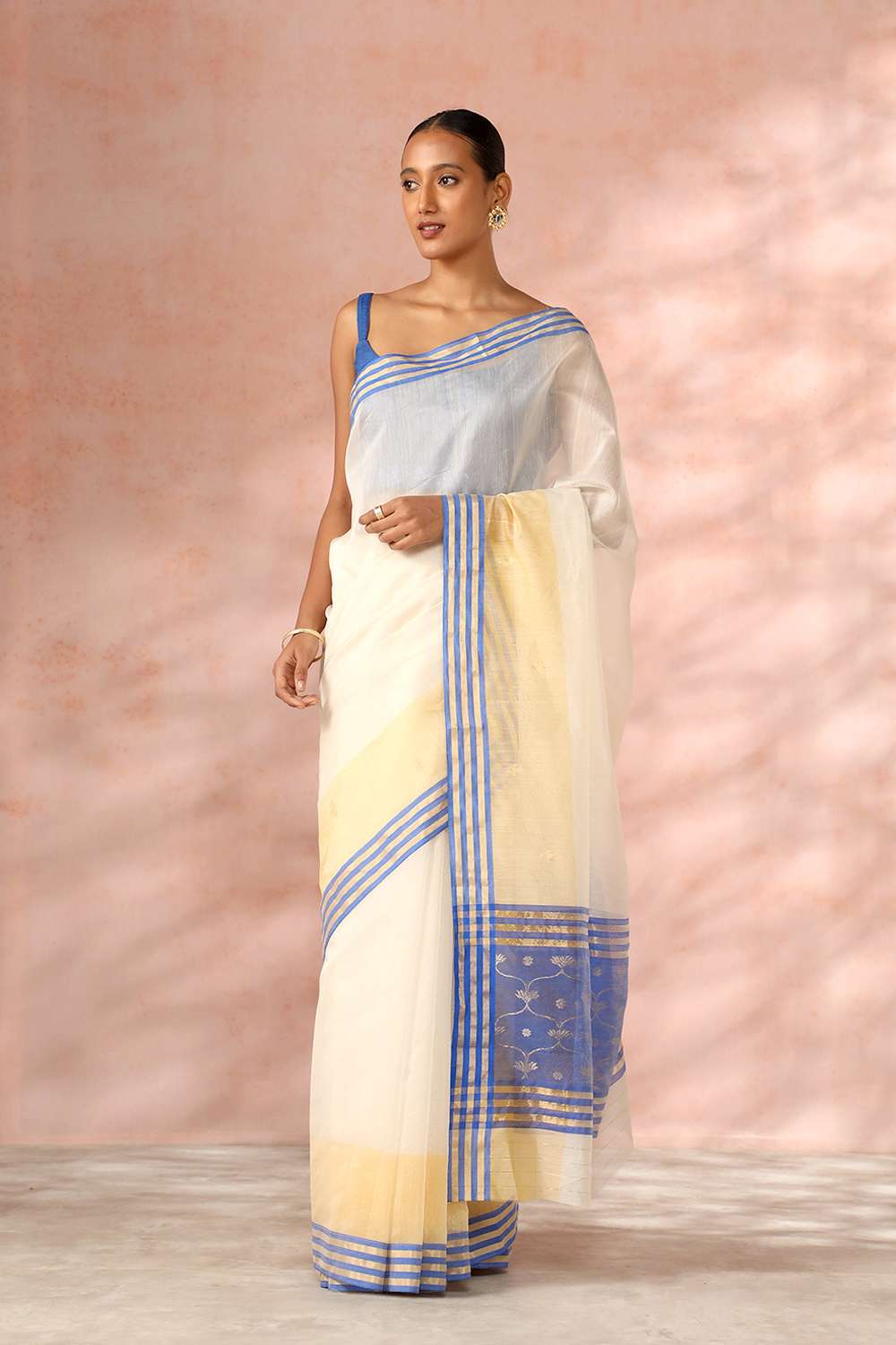 Off White Chanderi Pure Silk Cotton Woven Saree image number null