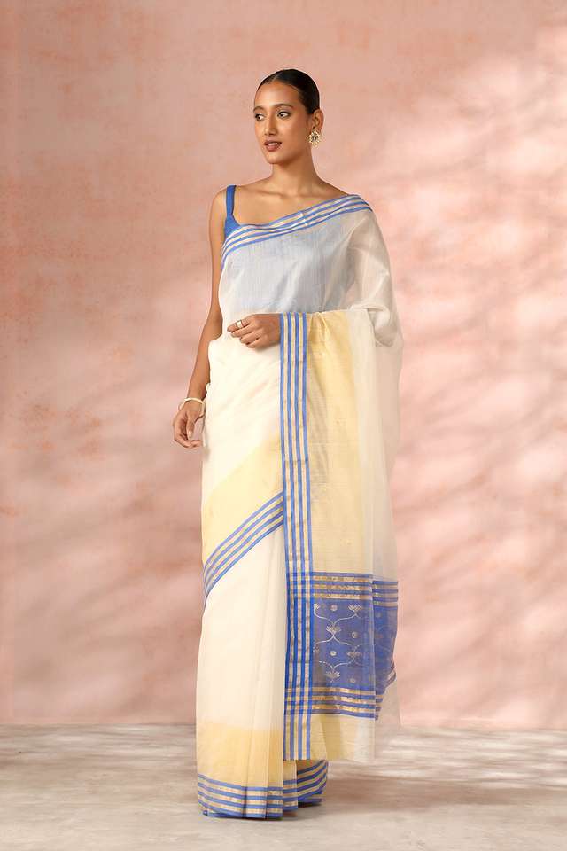 Off White Chanderi Pure Silk Cotton Woven Saree image number