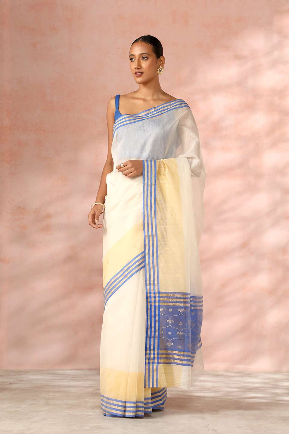 Off White Chanderi Pure Silk Cotton Woven Saree