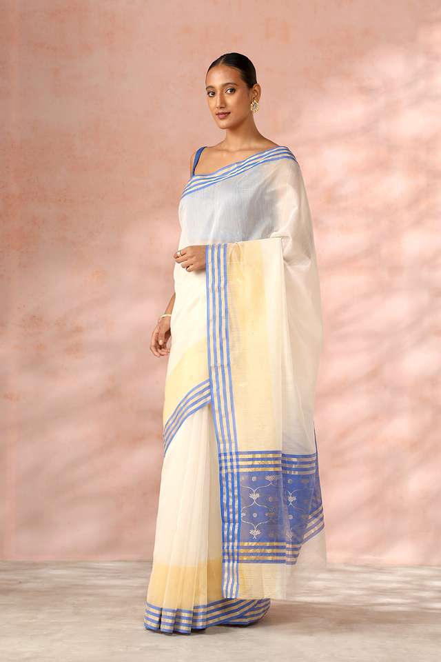 Off White Chanderi Pure Silk Cotton Woven Saree thumbnail image number null
