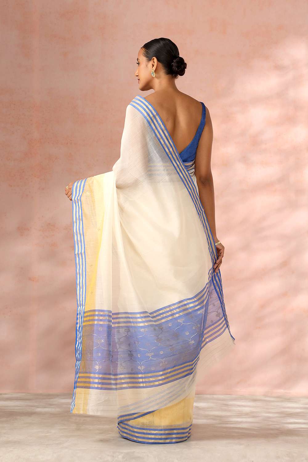 Off White Chanderi Pure Silk Cotton Woven Saree image number null
