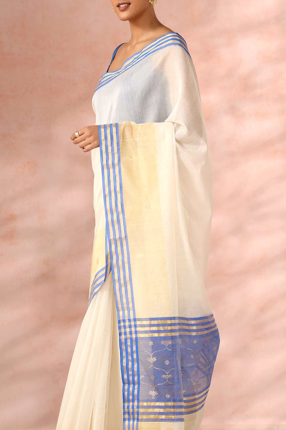 Off White Chanderi Pure Silk Cotton Woven Saree image number null