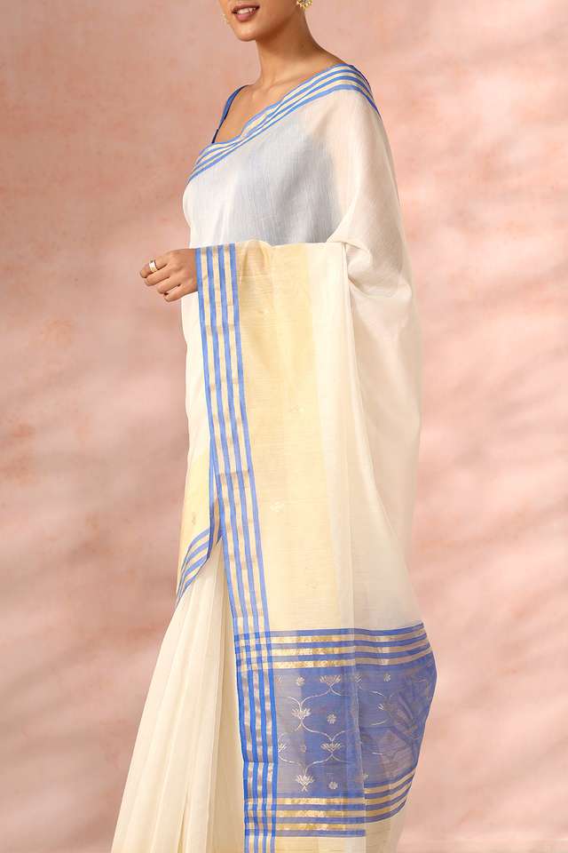 Off White Chanderi Pure Silk Cotton Woven Saree thumbnail image number null
