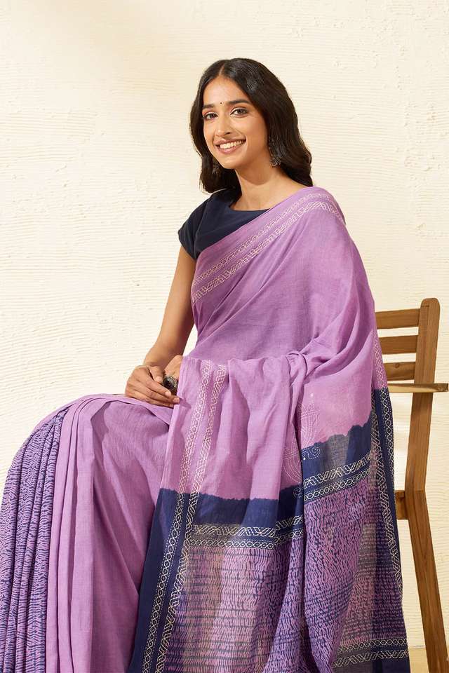 Violet Bengal Pure Cotton Kantha Embroidered Saree image number