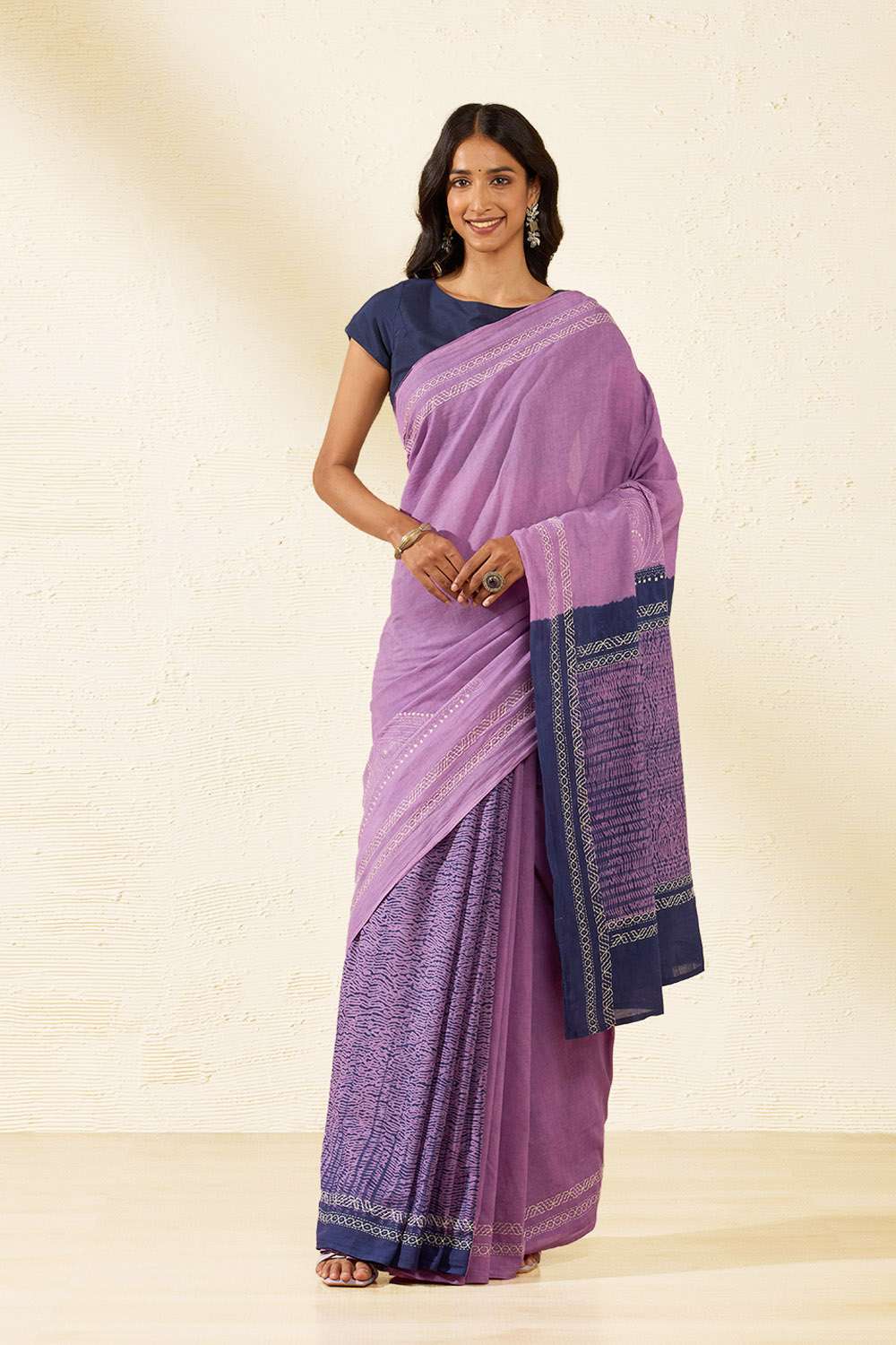 Violet Bengal Pure Cotton Kantha Embroidered Saree image number null