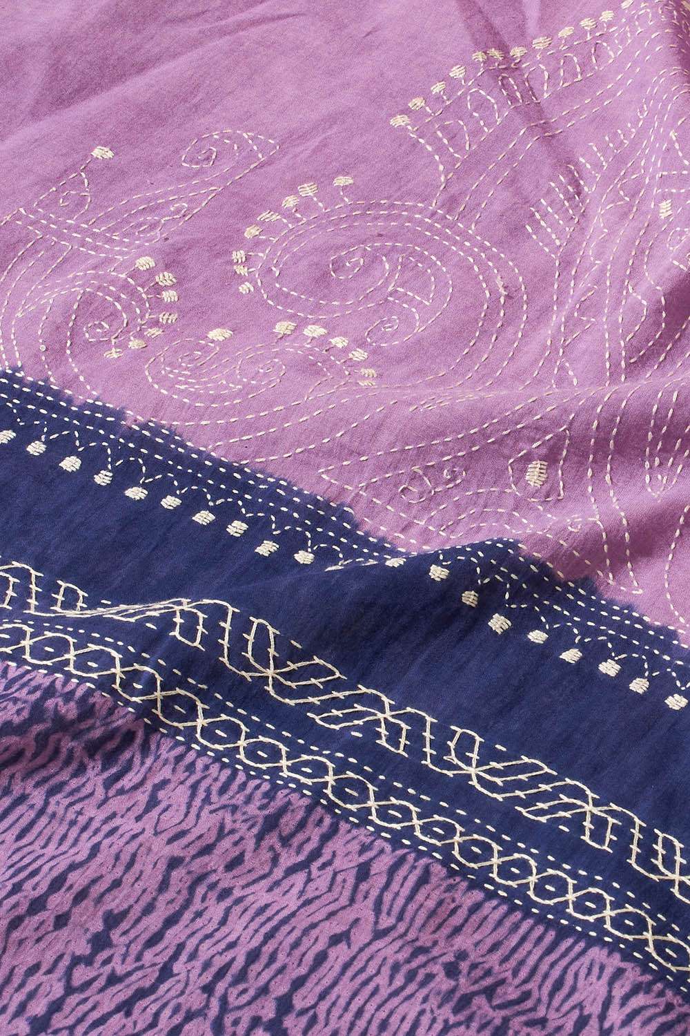 Violet Bengal Pure Cotton Kantha Embroidered Saree image number null