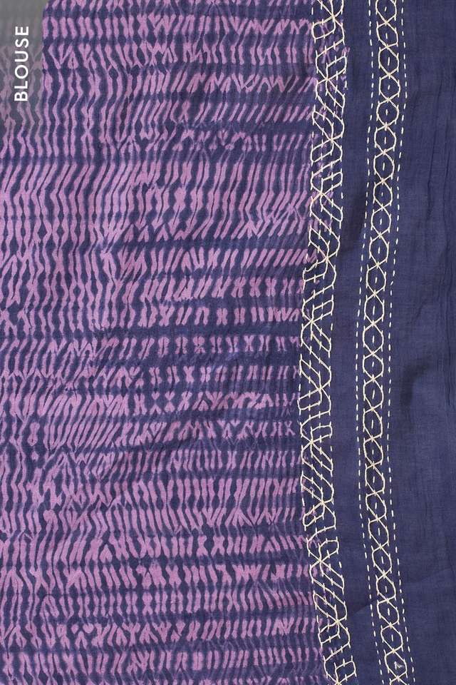 Violet Bengal Pure Cotton Kantha Embroidered Saree thumbnail image number null