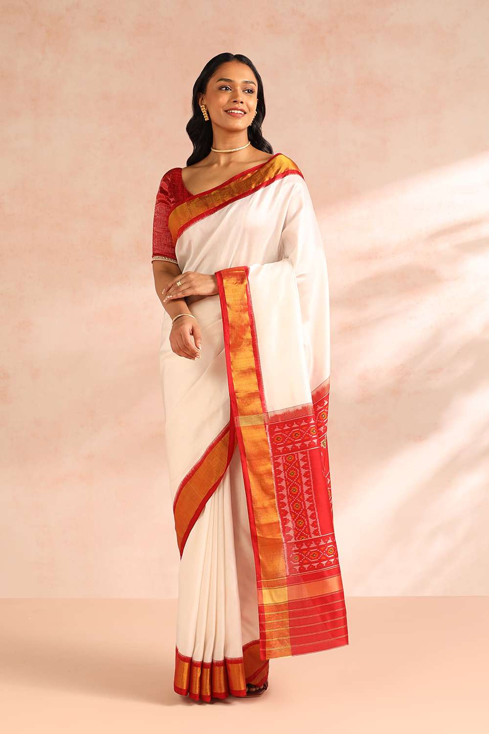 White Rajkot Pure Silk Ikat Patola Saree image number null