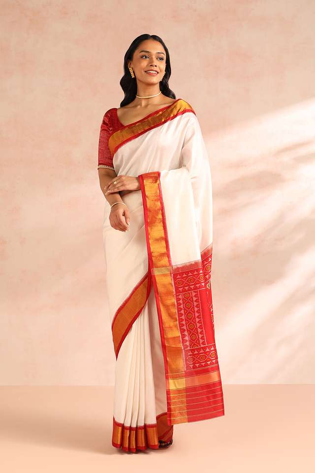 White Rajkot Pure Silk Ikat Patola Saree image number