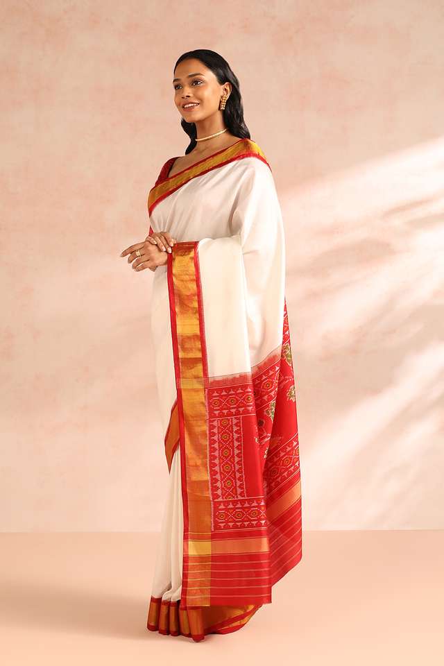 White Rajkot Pure Silk Ikat Patola Saree thumbnail image number null