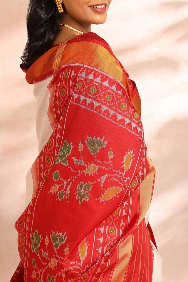White Rajkot Pure Silk Ikat Patola Saree thumbnail image number null