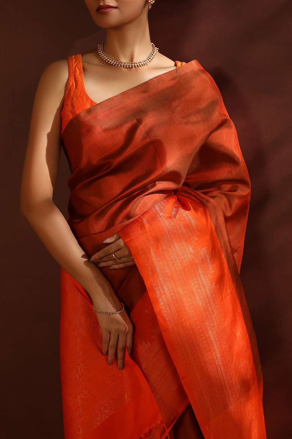 Orange South Pure Silk Woven Saree