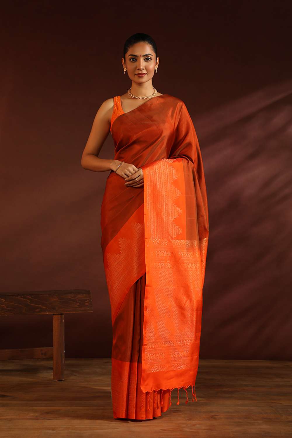 Orange South Pure Silk Woven Saree image number null