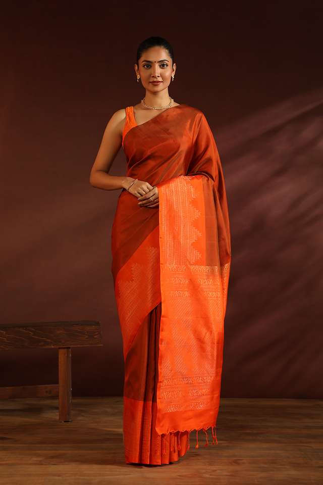 Orange South Pure Silk Woven Saree thumbnail image number null