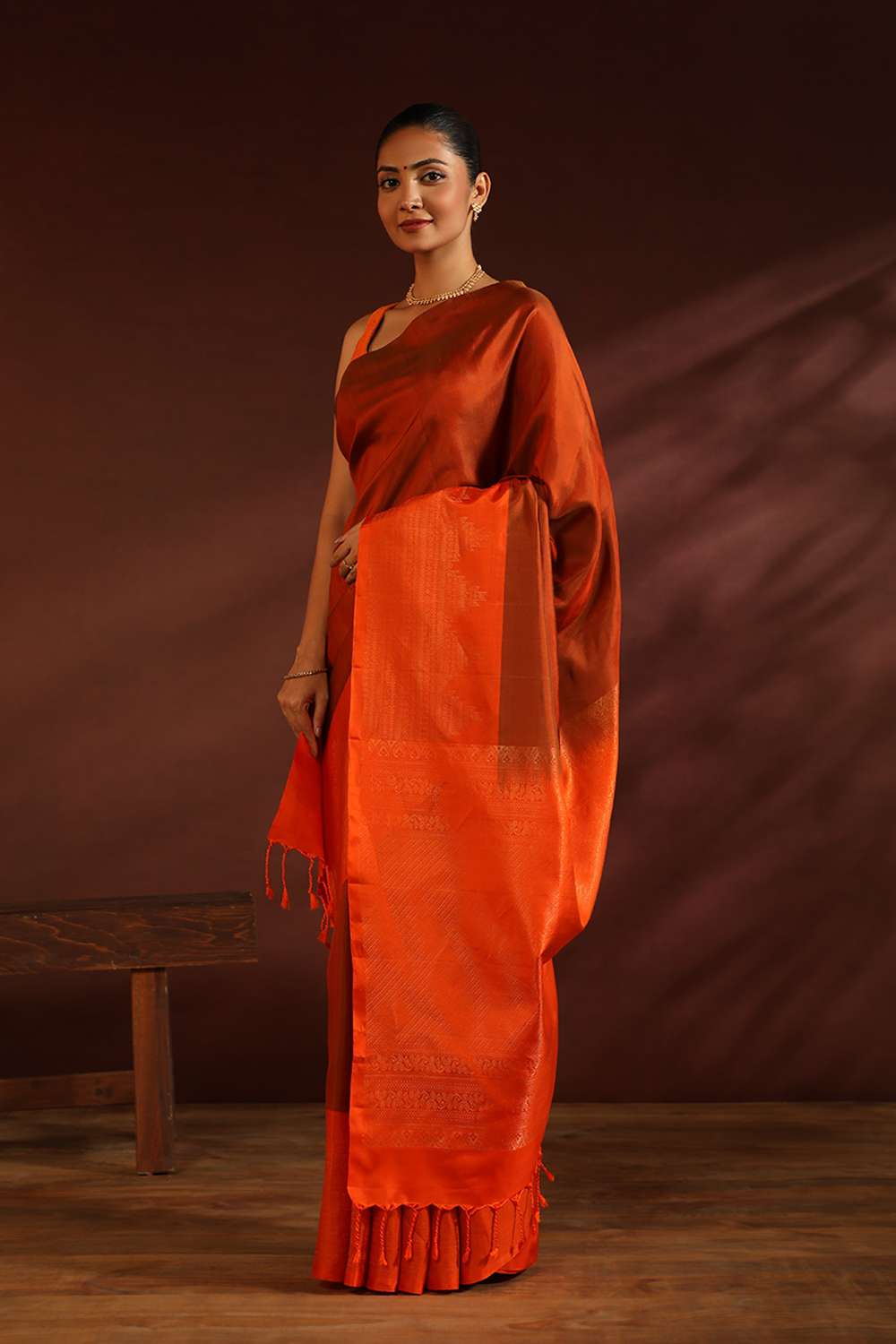 Orange South Pure Silk Woven Saree image number null