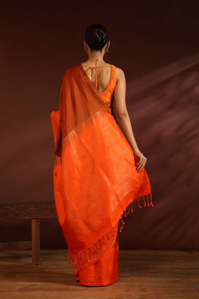 Orange South Pure Silk Woven Saree thumbnail image number null
