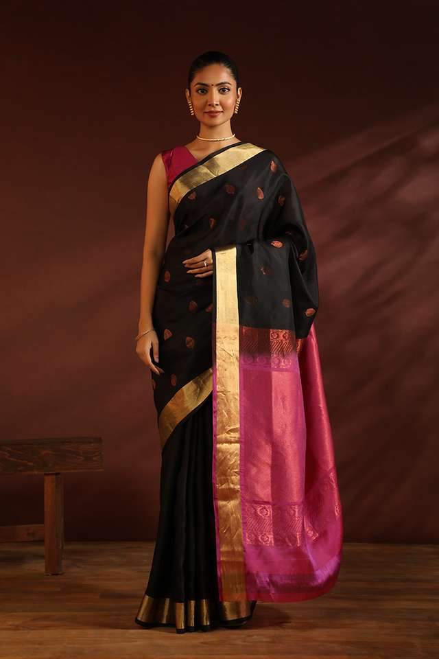 Black South Pure Silk Woven Saree thumbnail image number null