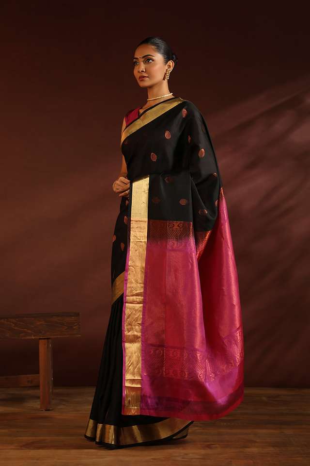 Black South Pure Silk Woven Saree thumbnail image number null