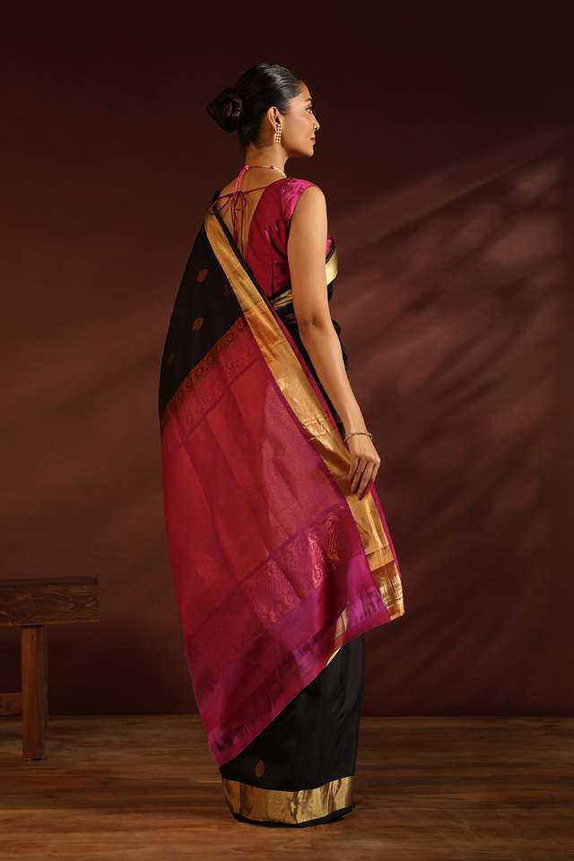 Black South Pure Silk Woven Saree thumbnail image number null