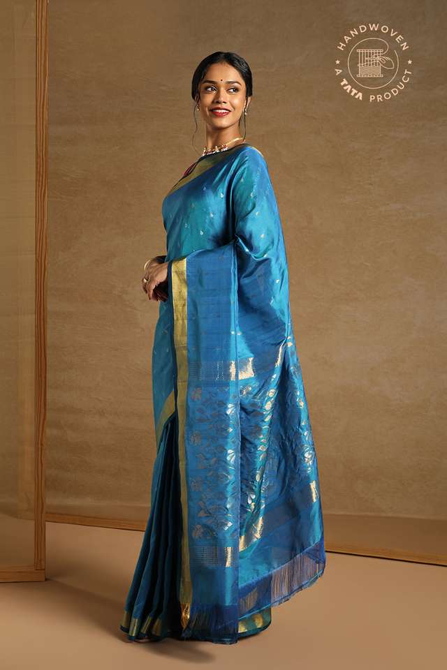 Blue Pure Silk Uppada Jamdani Saree image number
