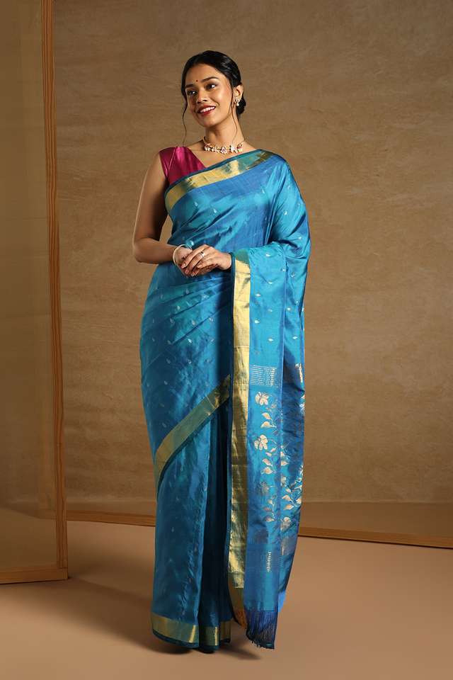 Blue Pure Silk Uppada Jamdani Saree thumbnail image number null