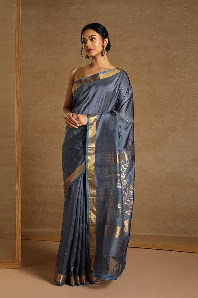 Grey Pure Silk Uppada Jamdani Saree thumbnail image number null