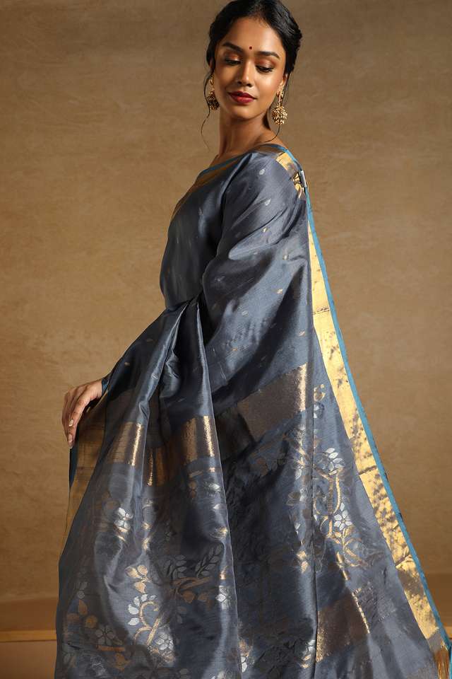 Grey Pure Silk Uppada Jamdani Saree thumbnail image number null