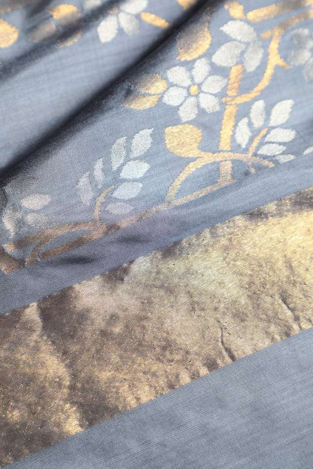 Grey Pure Silk Uppada Jamdani Saree thumbnail image number null