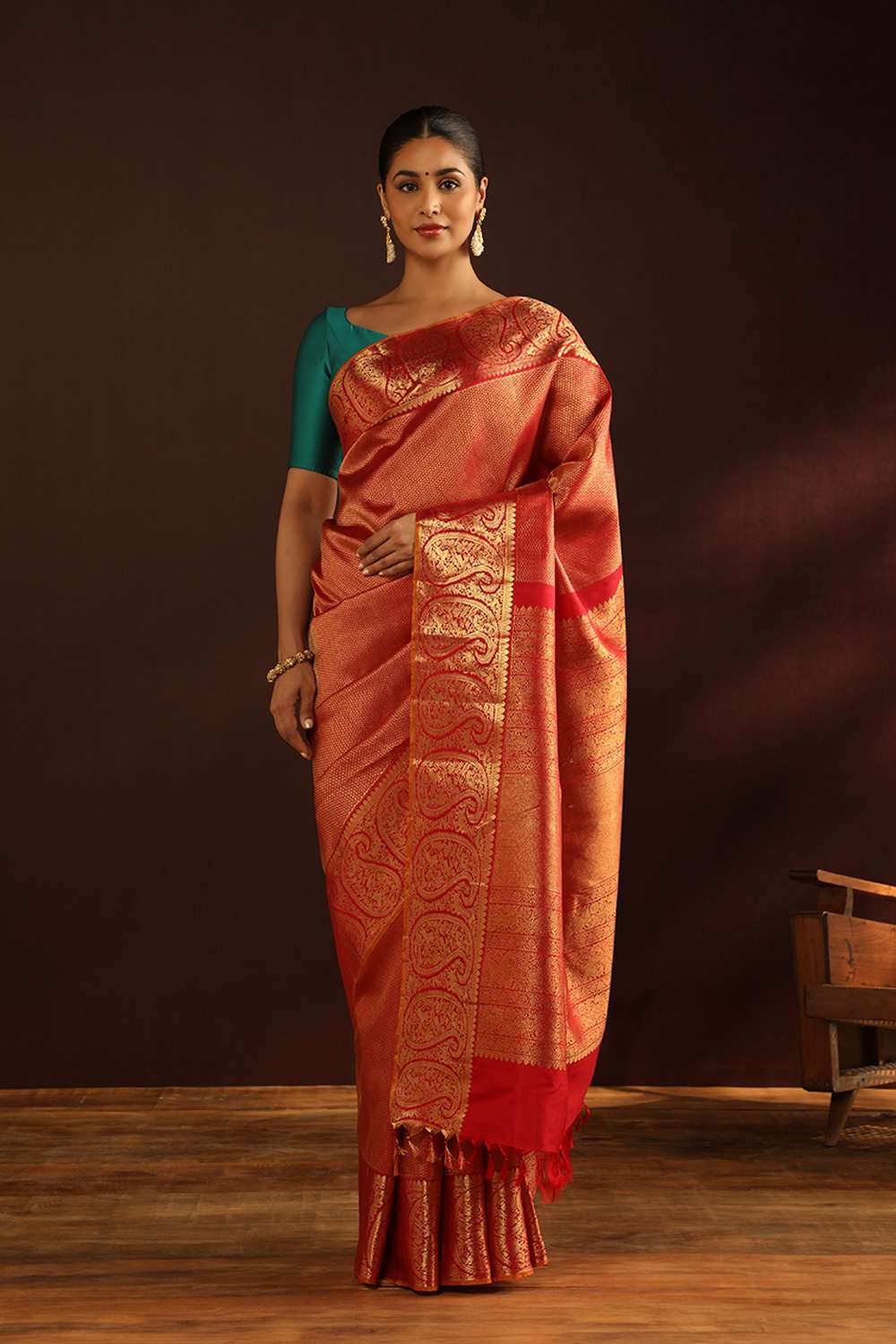 Red Woven Pure Silk Kanjivaram Saree image number null