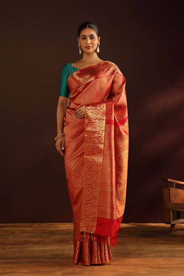 Red Woven Pure Silk Kanjivaram Saree image number