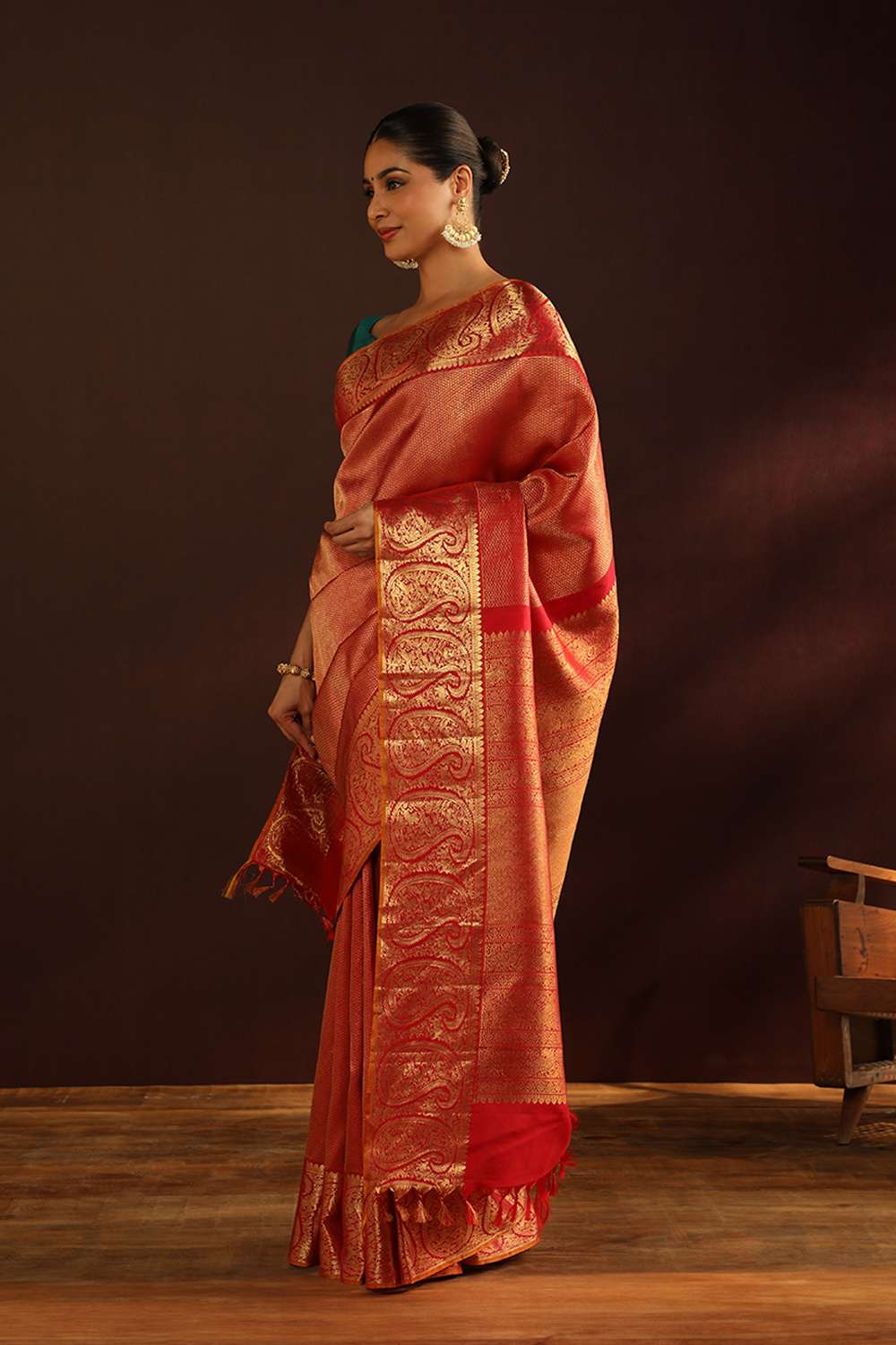 Red Woven Pure Silk Kanjivaram Saree image number null